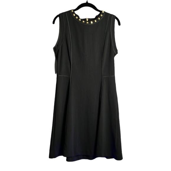 Michael Kors Black Sleeveless A Line Dress Gold Studded Round Neckline Size 8 - Picture 1 of 10